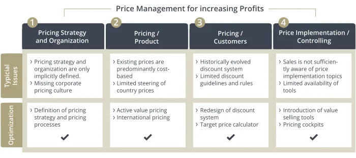 Consulting for companies with a system: pricing/price management to increase profits, differentiated into content and the associated processes as well as organizational forms.