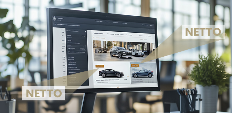 Bildschirm auf dem Autos zu sehen sind mit textlicher Einblendung "Netto"