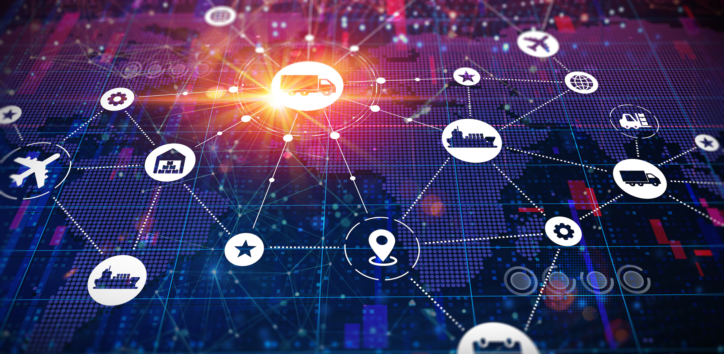 Eine digitale Karte mit unterschiedlichen Logistik-Darstellungen